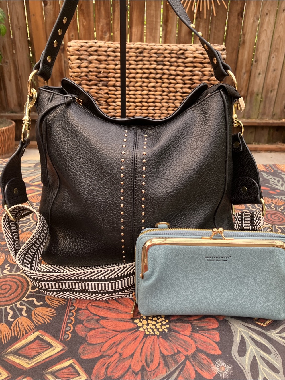 Madison West Select Black Pebbled Leather Satchel Crossbody + Bonus MW Wallet